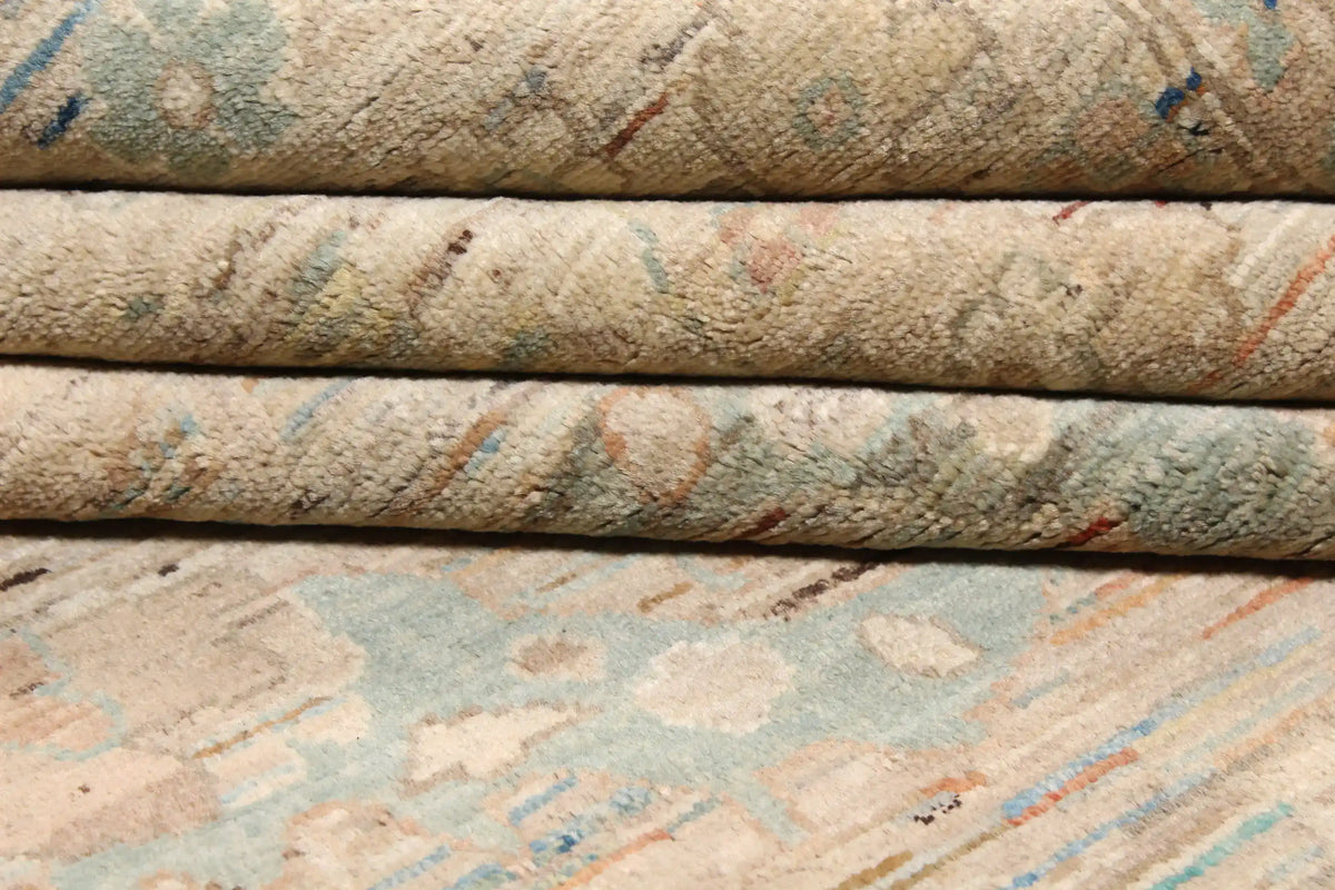 Beige Afghan Rug with Delicate Green Flowers, 300 × 243 cm, view 9.
