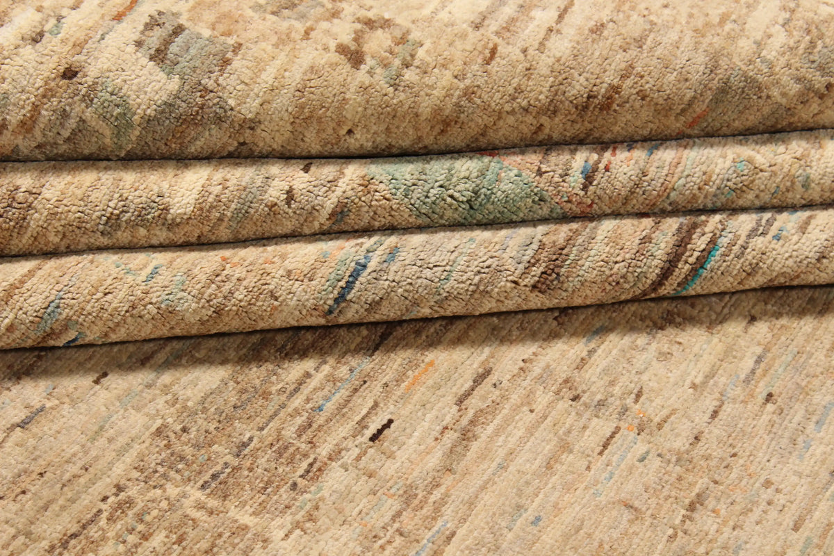 Beige Afghan Rug with Sage Green Flowers, 402 × 296 cm, view 9.