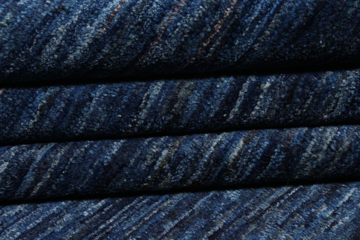 Dark Blue Wool Rug with Fine Lines, 292 × 243 cm, view 9.