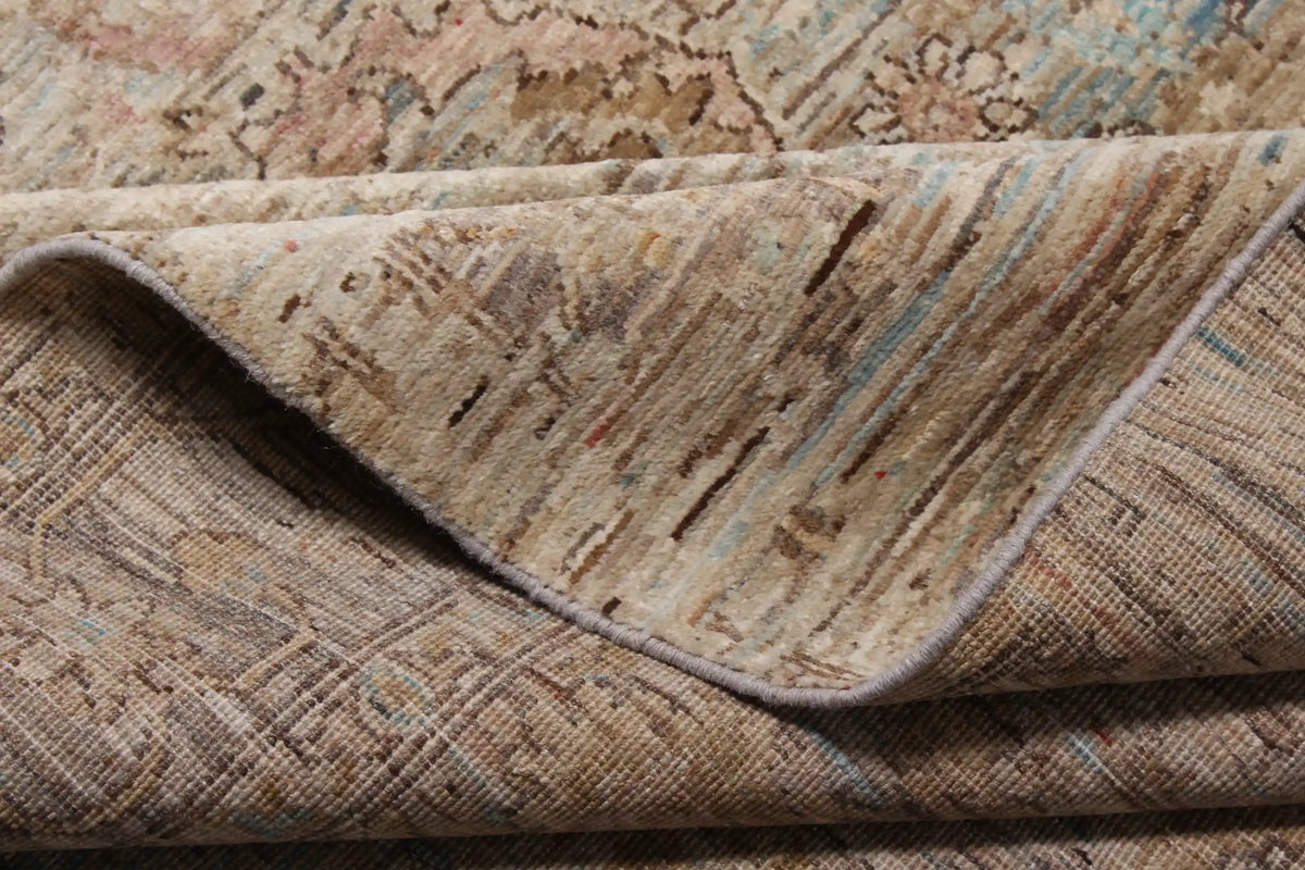 Beige Afghan Rug with Dense Floral Field, 295 × 246 cm, view 9.