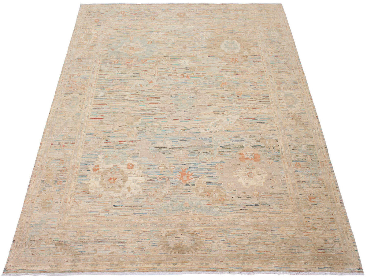 Ochre Afghan Rug with Blue Floral Accents, 301 × 245 cm, view 8.