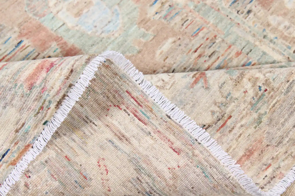 Sage & Pink Afghan Rug with Flowing Vines, 341 × 252 cm, view 9.