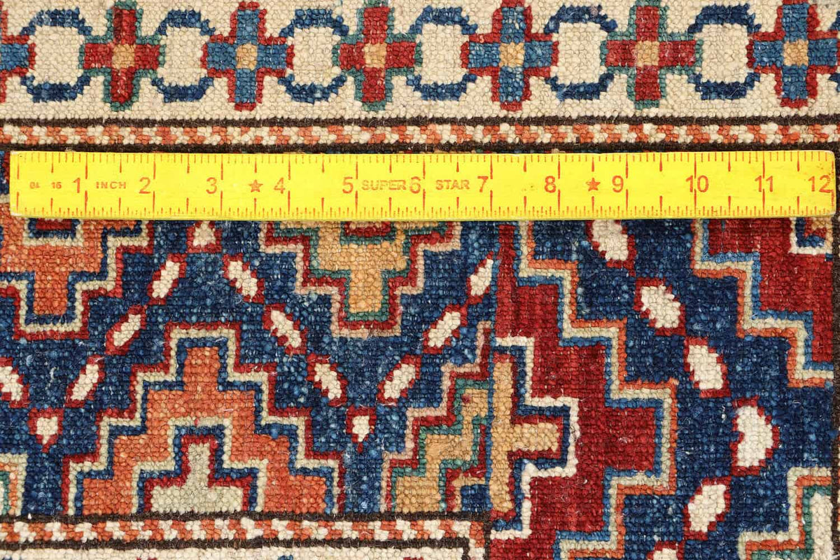 Red Super Kazak Rug with Blue Medallions, 310 × 248 cm, view 6.