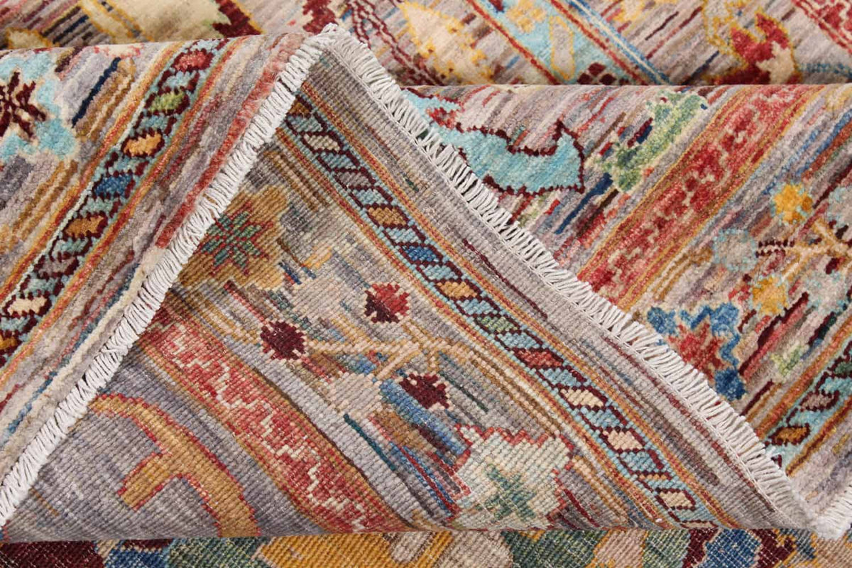 Multicolor Afghan Rug with Golden Leaf Motifs, 356 × 243 cm, view 9.