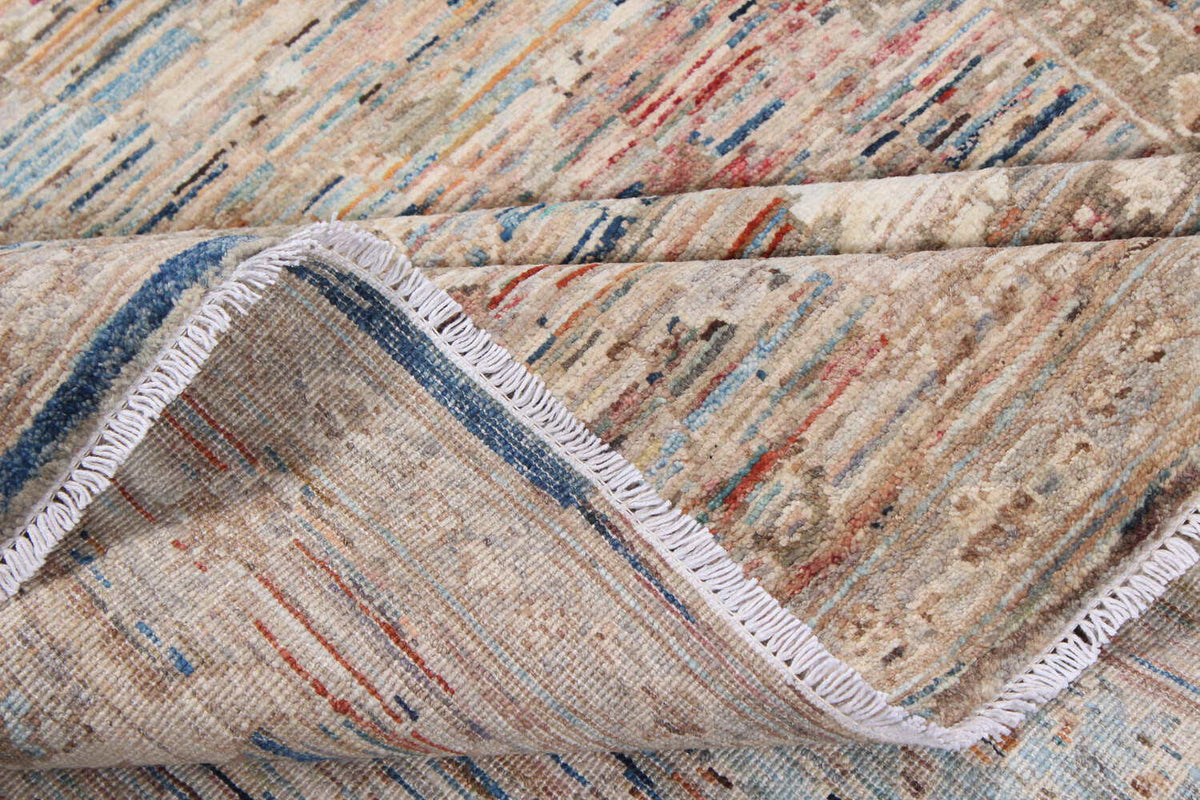 Close-up of the gray-brown Afghan rug with light flowers, 340 × 253 cm, detail 9.