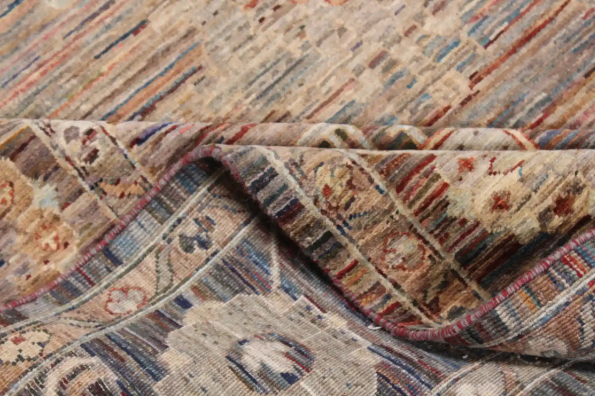 Brown Afghan Rug with Large Cream Flowers, 352 × 252 cm, view 9.