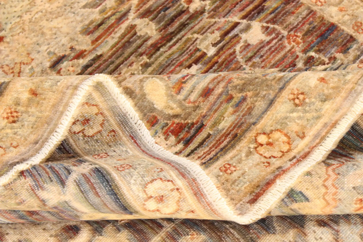 Brown Afghan Rug with Large Light Flowers, 297 × 247 cm, view 9.