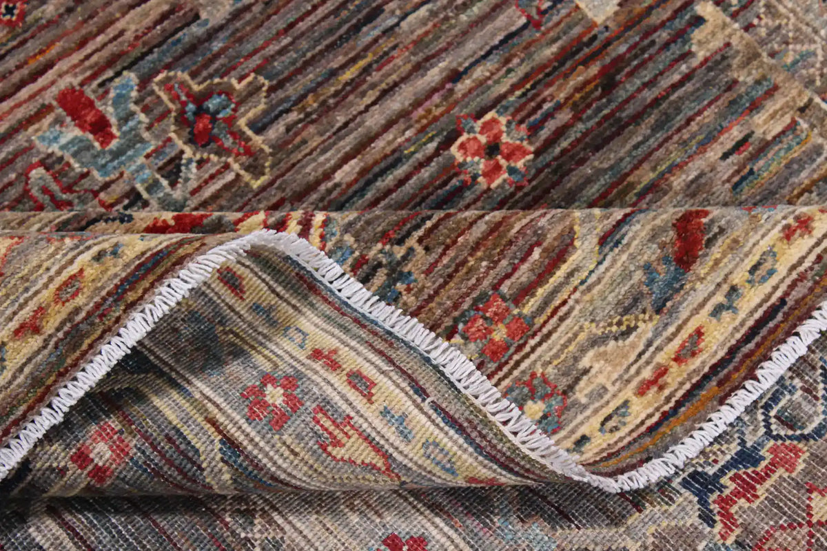 Dark Gray Afghan Rug with Large Light Flowers, 357 × 256 cm, view 8.