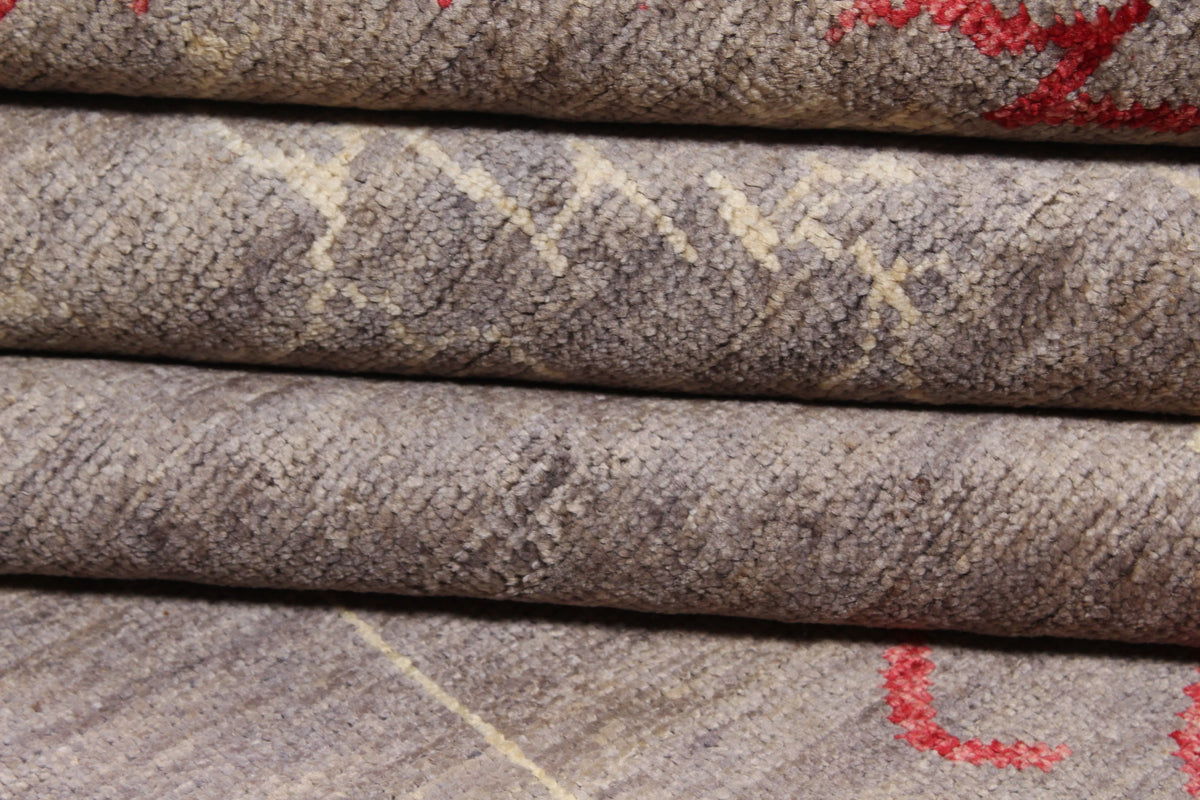 Gray Afghan Rug with Red Medallions, 291 × 249 cm, view 9.