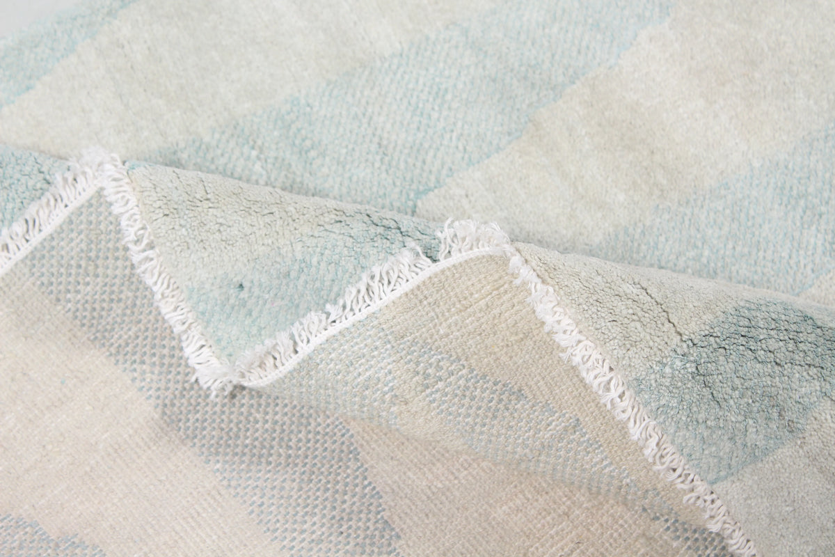 Light Blue Afghan Rug with Elongated Diamonds, 302 × 232 cm, view 8.
