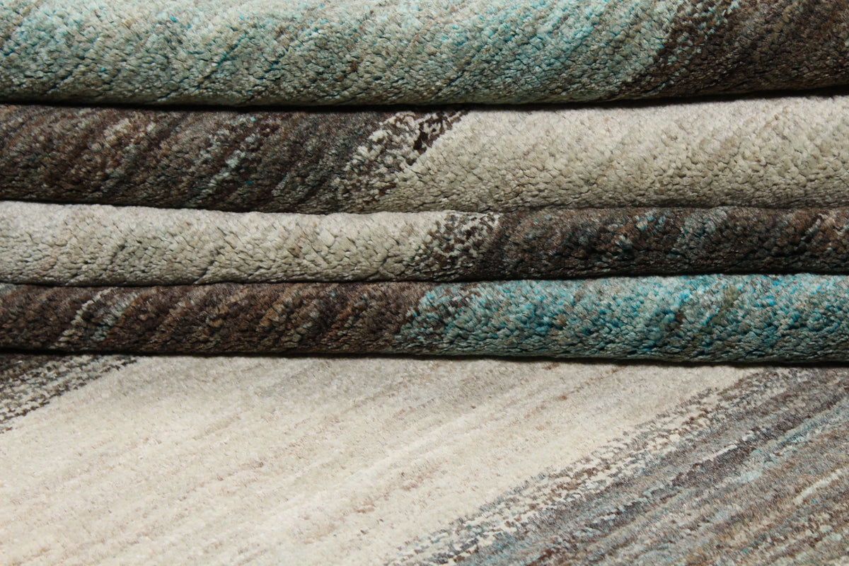 Afghan Rug with Cream & Gray-Blue Stripes, 308 × 236 cm, view 9.