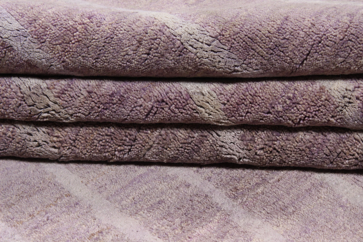 Pink Afghan Wool Rug with Fine Stripes, 297 × 247 cm, view 9.