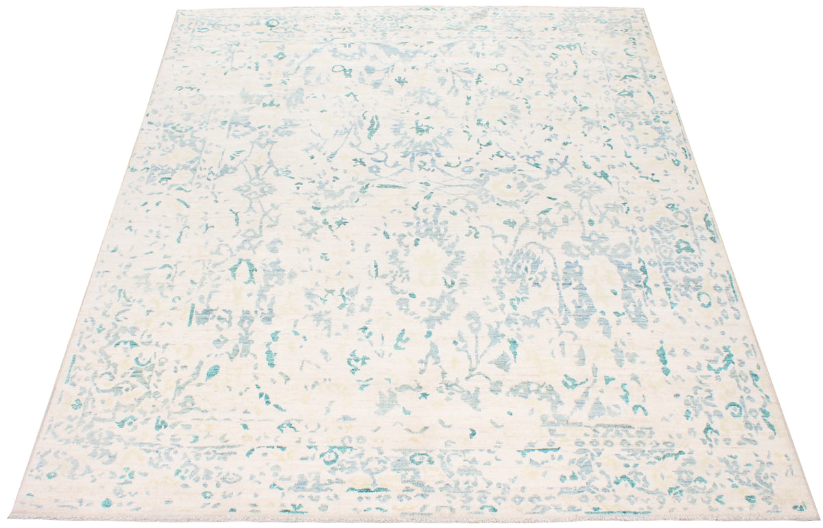 Cream Afghan Rug with Blue Vine Motifs, 296 × 244 cm, view 9.