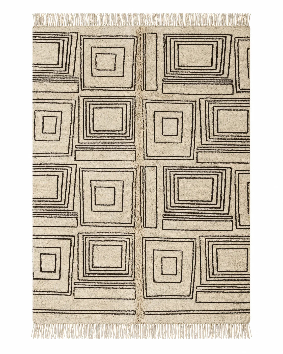 Front view of Beni Ourain wool rug, all-over pattern of concentric squares