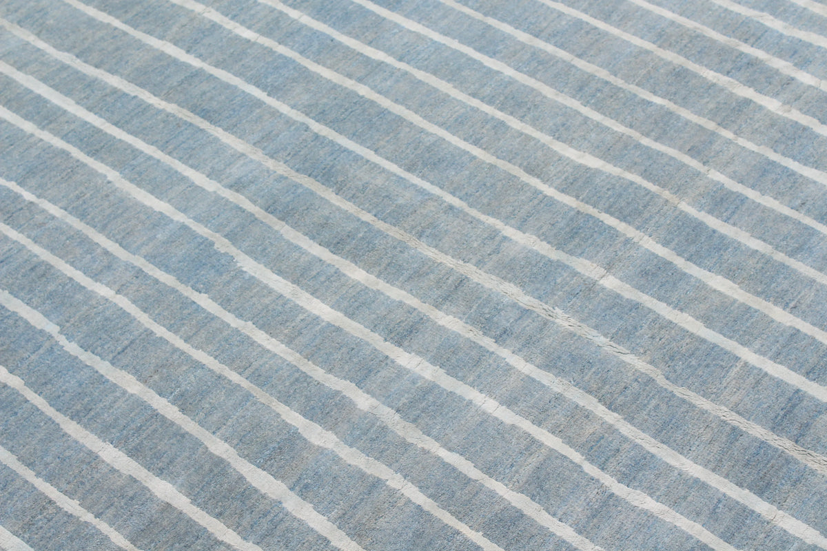 Blue-Gray Wool Rug with Light Lengthwise Stripes, 303 × 237 cm, view 9.