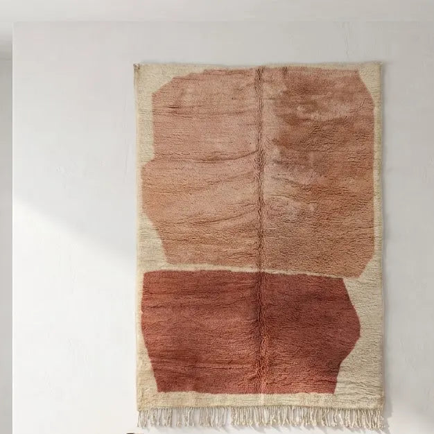 Moroccan wool rug, terracotta wool ground, product view 2