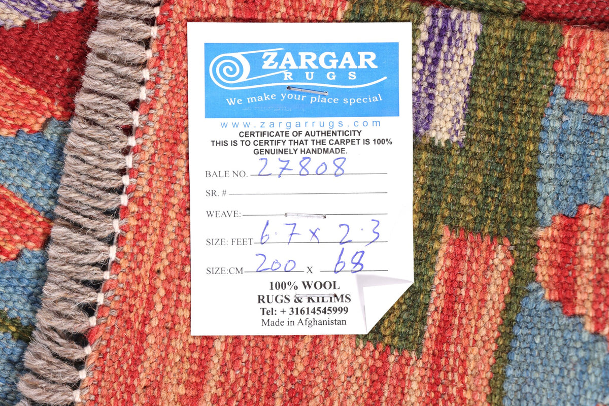 Colorful Triple Diamond Kilim Runner, 200 × 68 cm — detail 4