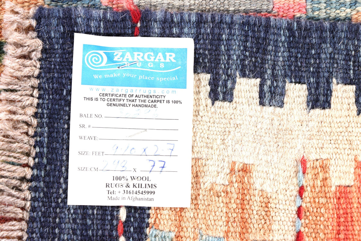 Colorful Diamond Row Kilim Runner, 298 × 77 cm — detail 4
