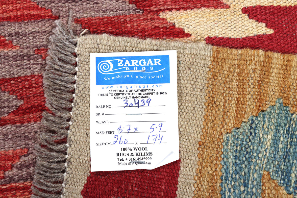 Red Zigzag Diamond Kilim Rug, 260 × 174 cm — view 7
