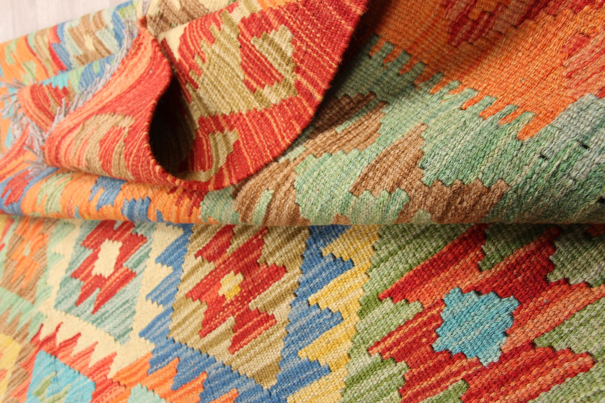 Orange and Turquoise Diamond Kilim Rug, 293 × 196 cm — view 6