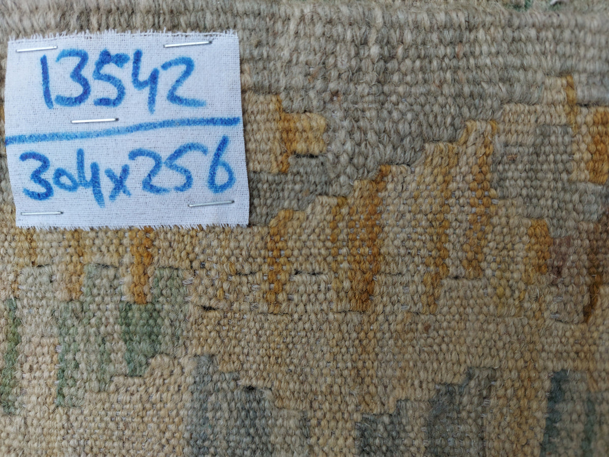 Large Kilim Rug with Turquoise Diamonds, 304 × 256 cm — view 9