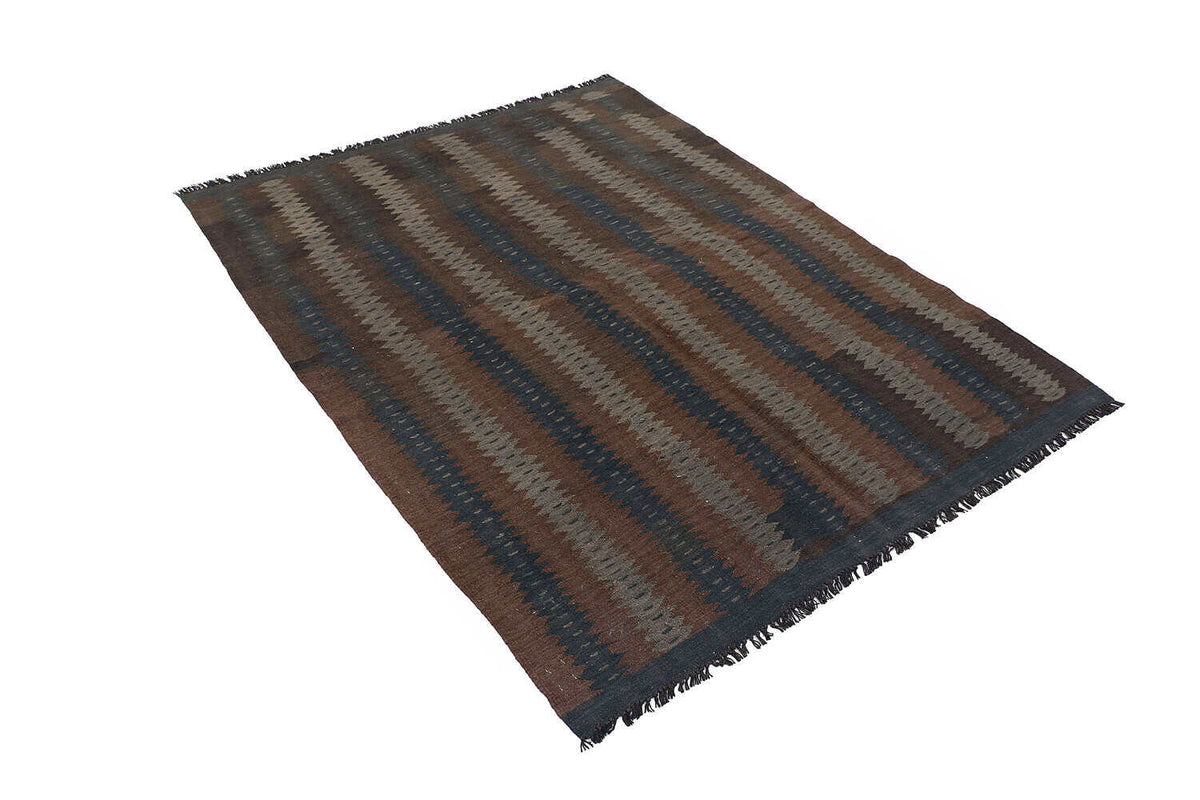 Brown Narrow Stripe Kilim Rug, 197 × 149 cm — view 7