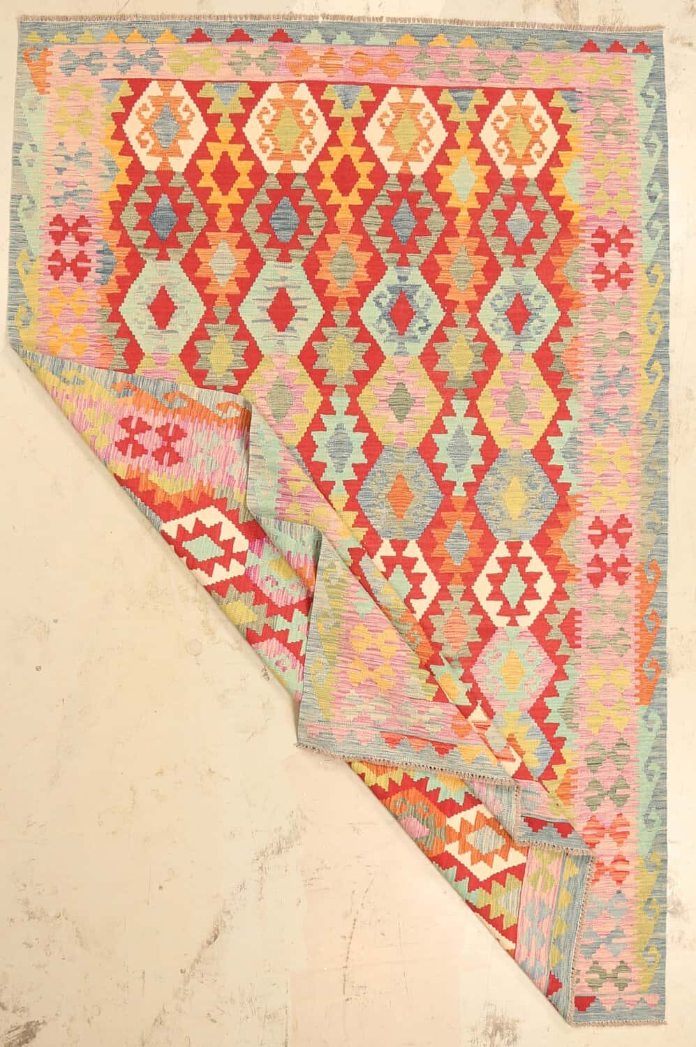 Pink and Red Diamond Kilim Rug, 310 × 203 cm — view 2