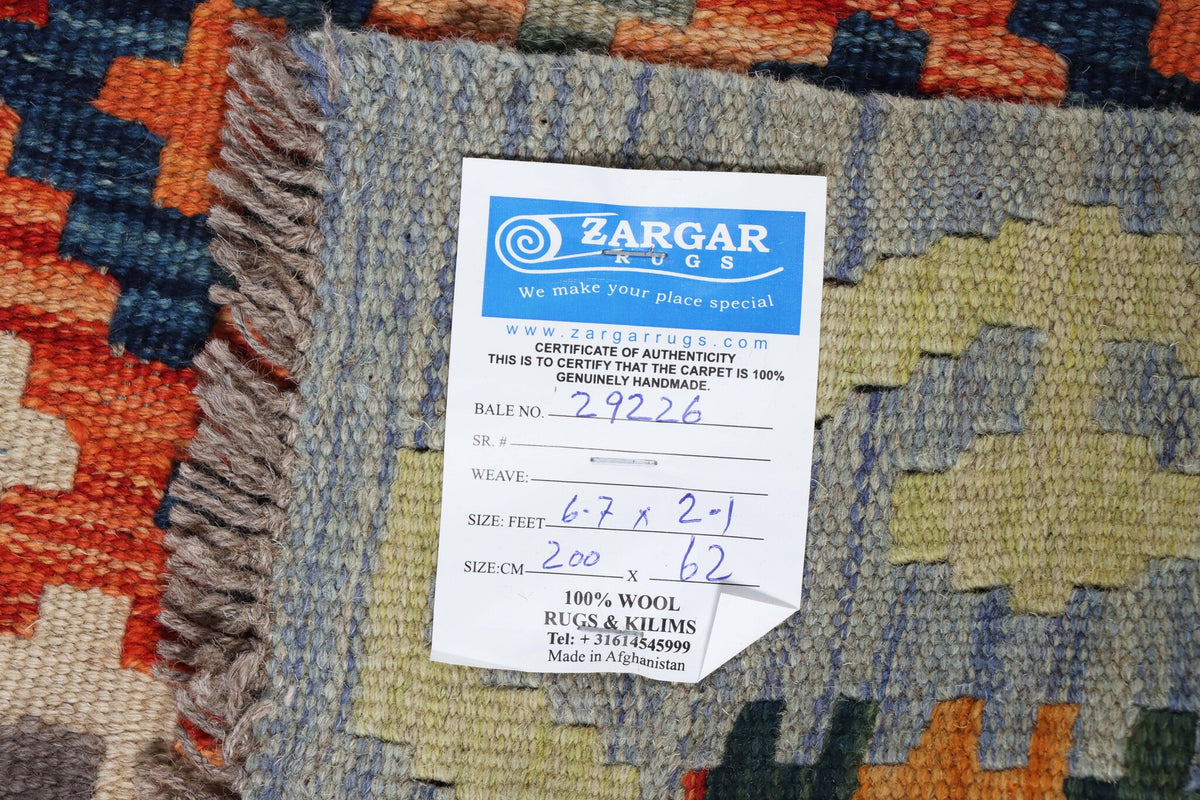 Orange and Blue Diamond Kilim Runner, 200 × 62 cm — detail 6