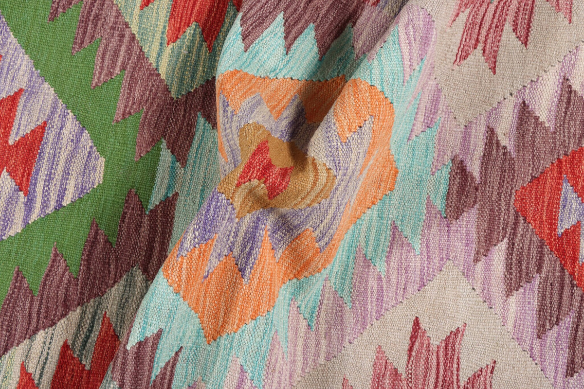 Colorful Jagged Diamond Kilim Runner, 295 × 80 cm — detail 5