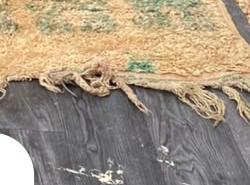 Fringe and edge detail of Beige and Turquoise Vintage Moroccan Rug with Floral Medallion, 244 × 176 cm.