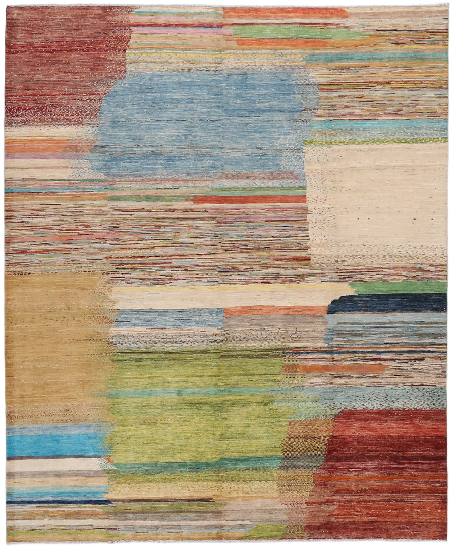 Afghan Rug with Abstract Pastel Blocks, 300 × 250 cm, overall view.