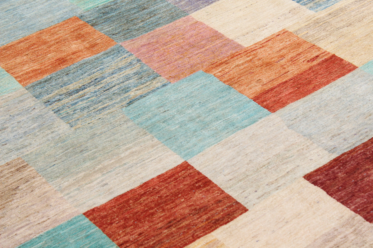 Gabbeh Rug with Colorful Rectangles, 299 × 248 cm, view 4.