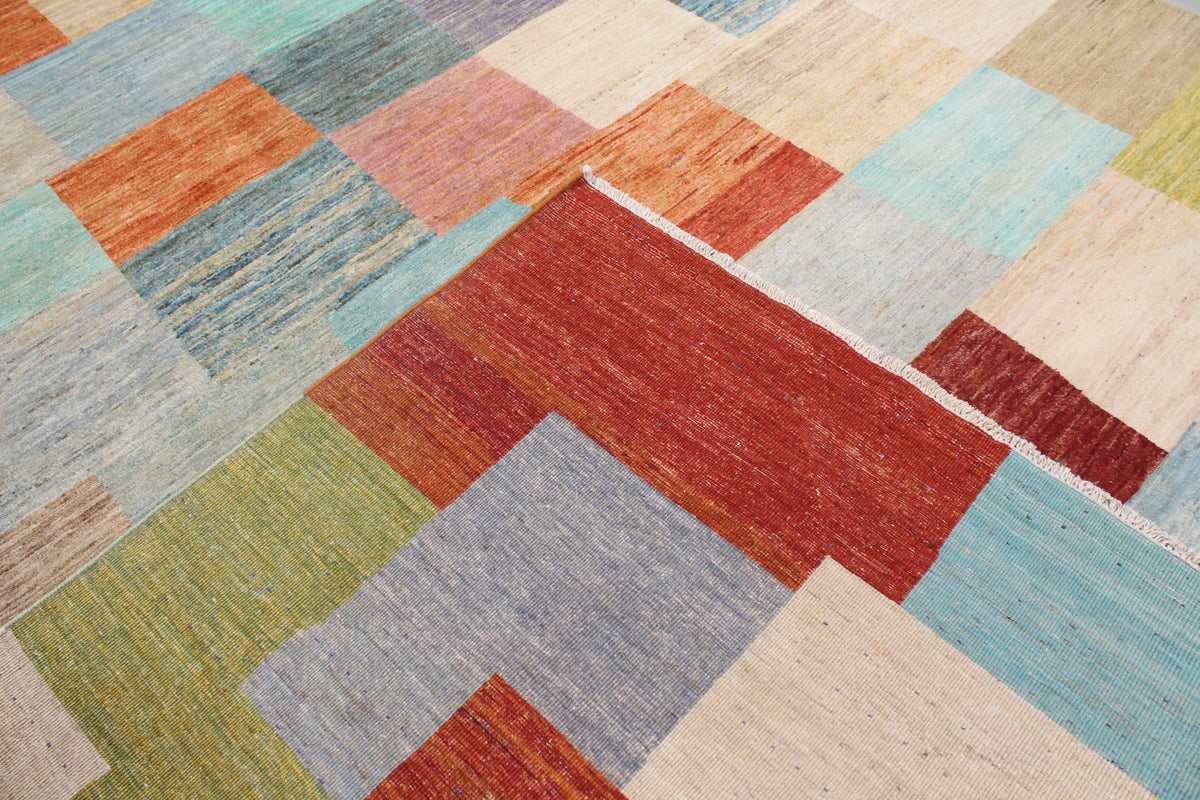Gabbeh Rug with Colorful Rectangles, 299 × 248 cm, view 5.