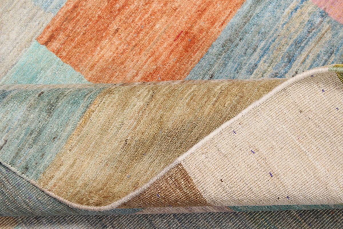Gabbeh Rug with Colorful Rectangles, 299 × 248 cm, view 7.