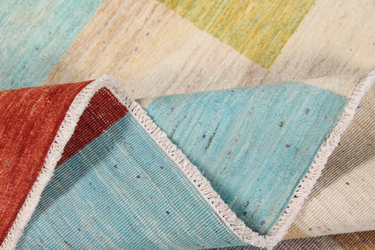 Gabbeh Rug with Colorful Rectangles, 299 × 248 cm, view 8.