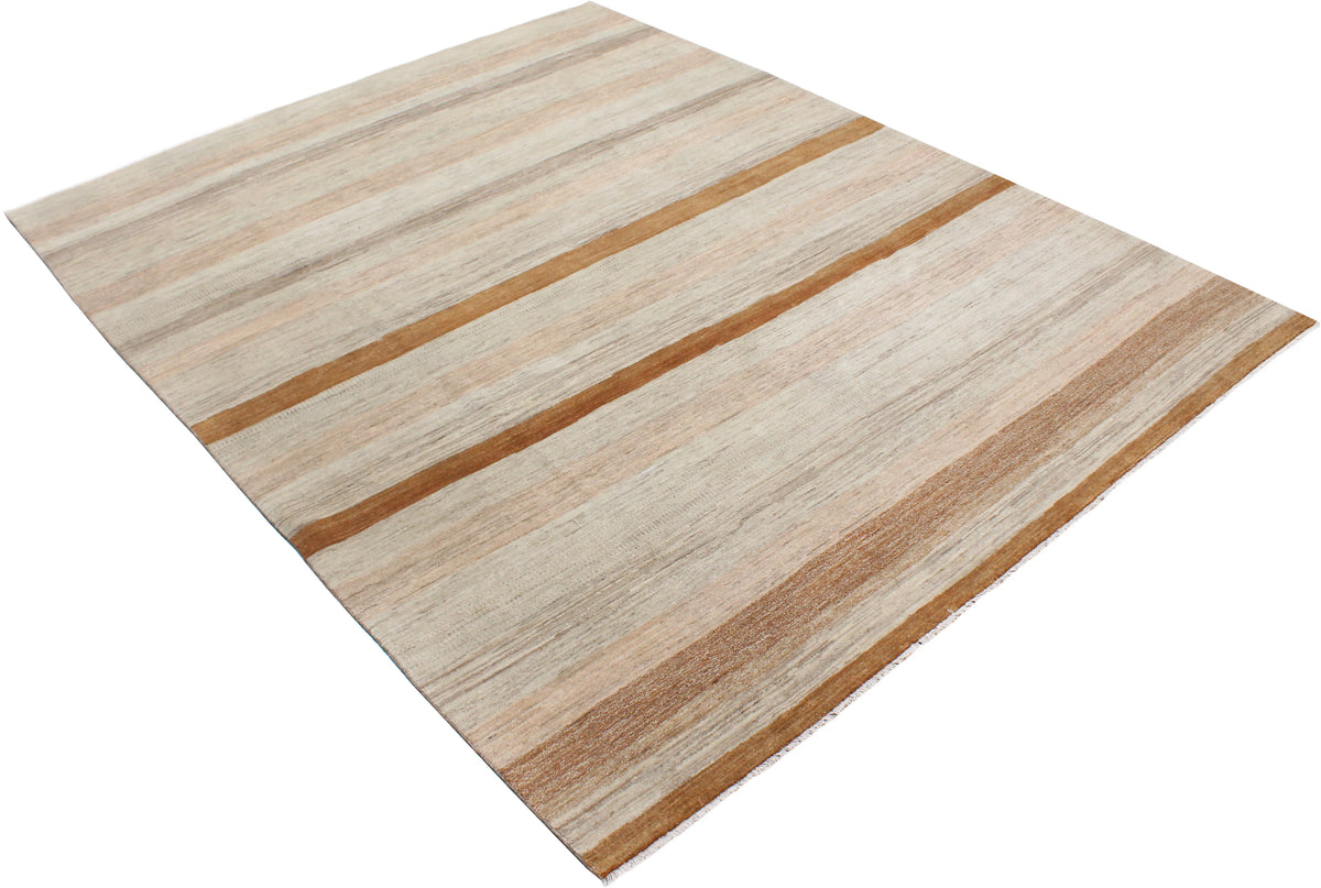 Beige Gabbeh Rug with Ochre Stripes, 300 × 236 cm, view 3.