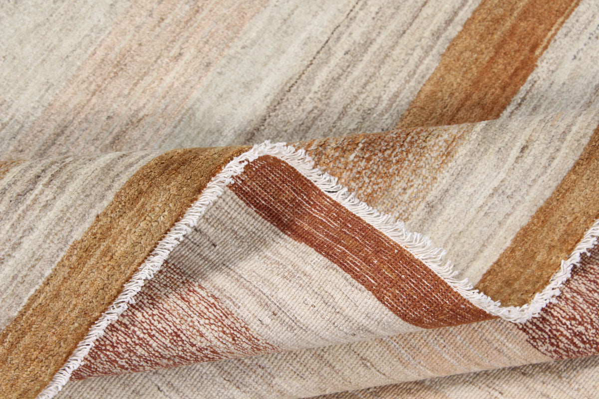 Beige Gabbeh Rug with Ochre Stripes, 300 × 236 cm, view 8.