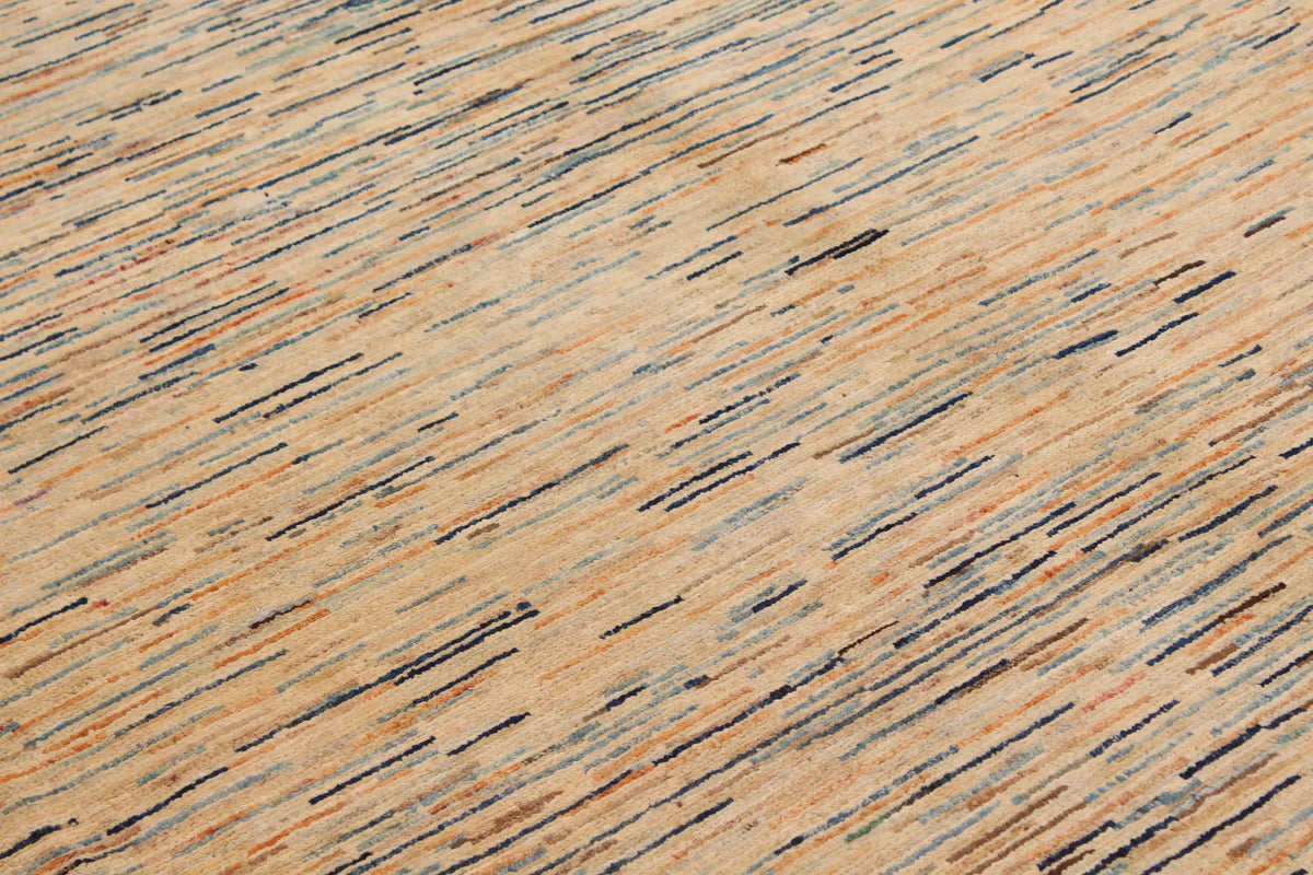 Sand Wool Rug with Fine Blue Horizontal Lines, 387 × 295 cm, view 5.