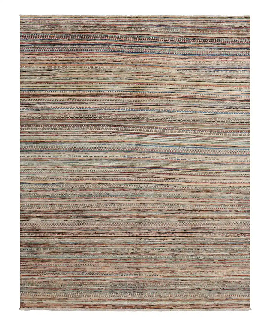 Berjasta Rug with Fine Multicolor Horizontal Stripes, 292 × 236 cm, overall view.