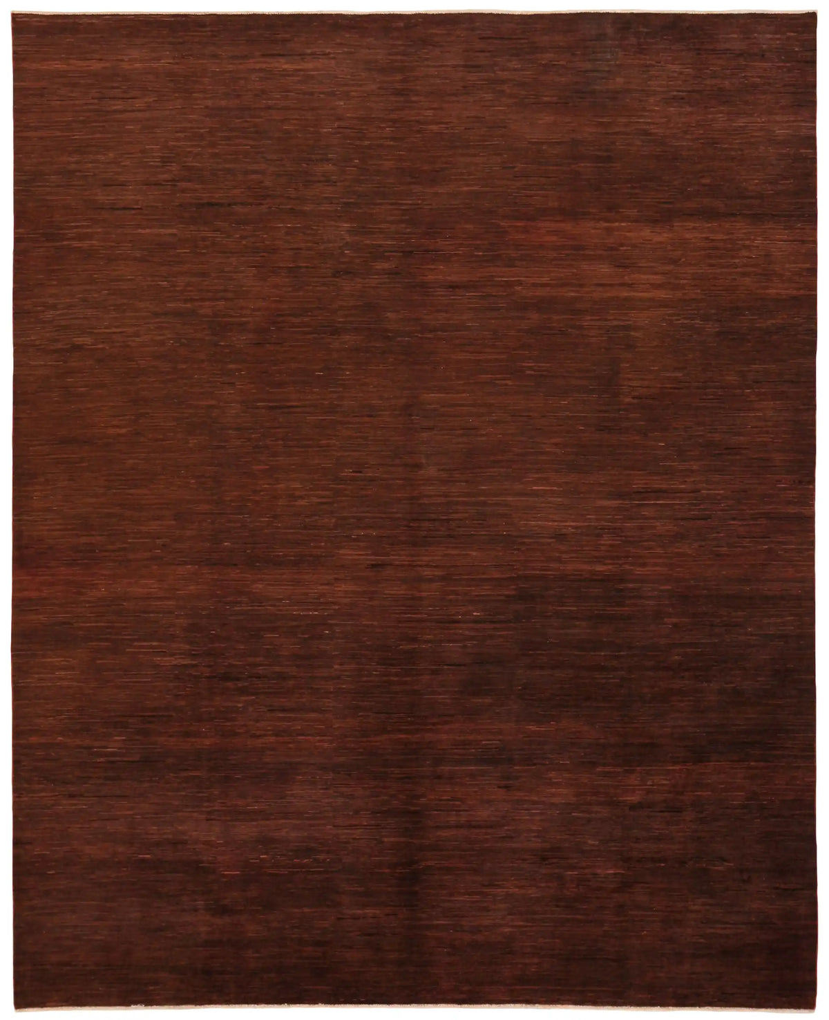 Rust Brown Wool Rug with Subtle Stripes, 367 × 297 cm, overall view.