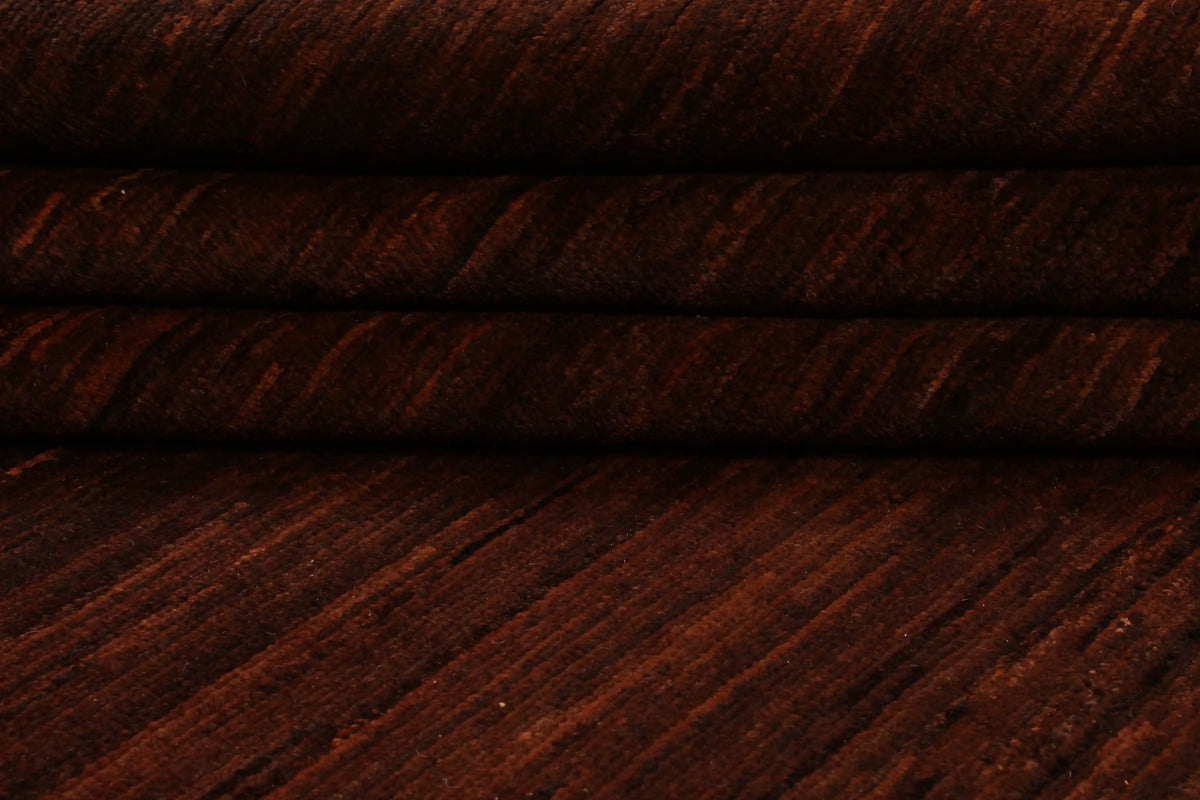Rust Brown Wool Rug with Subtle Stripes, 367 × 297 cm, view 5.