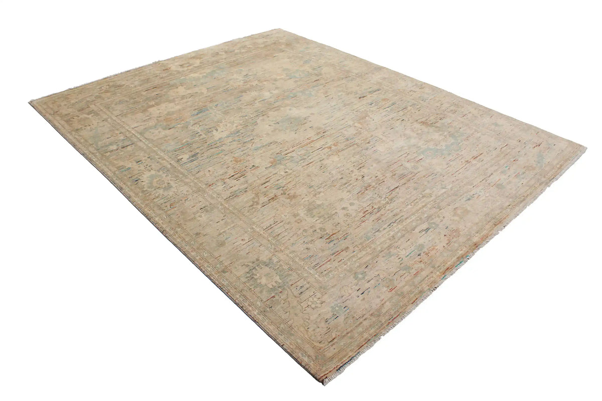 Beige Afghan Rug with Delicate Green Flowers, 300 × 243 cm, view 3.