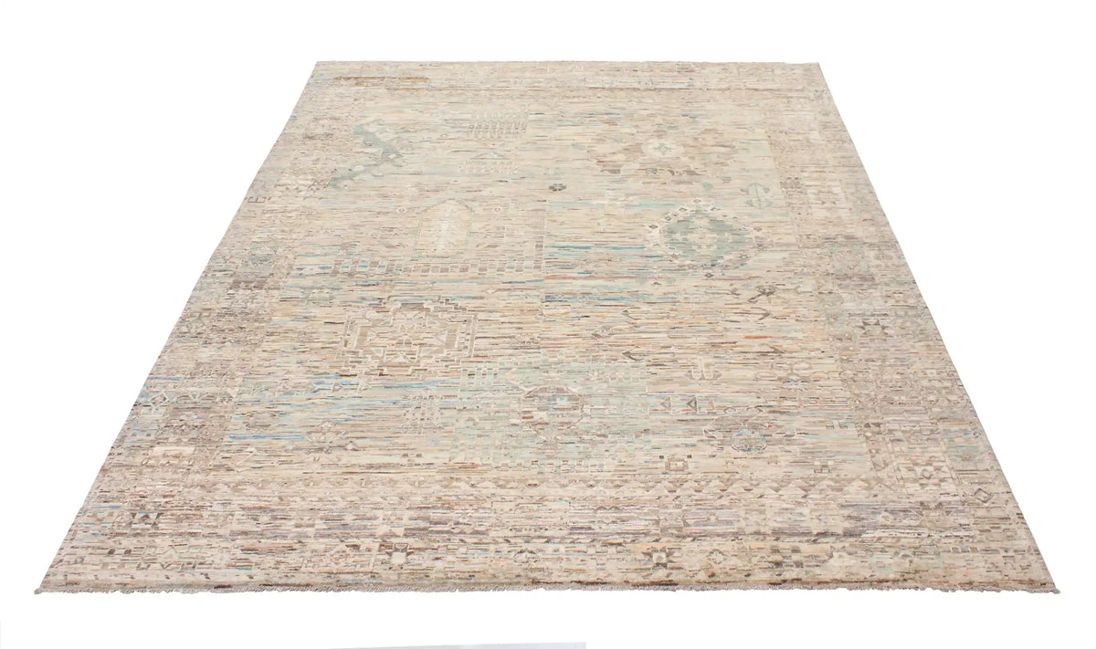 Gray-Brown Afghan Rug with Light Rosettes, 303 × 257 cm, view 2.