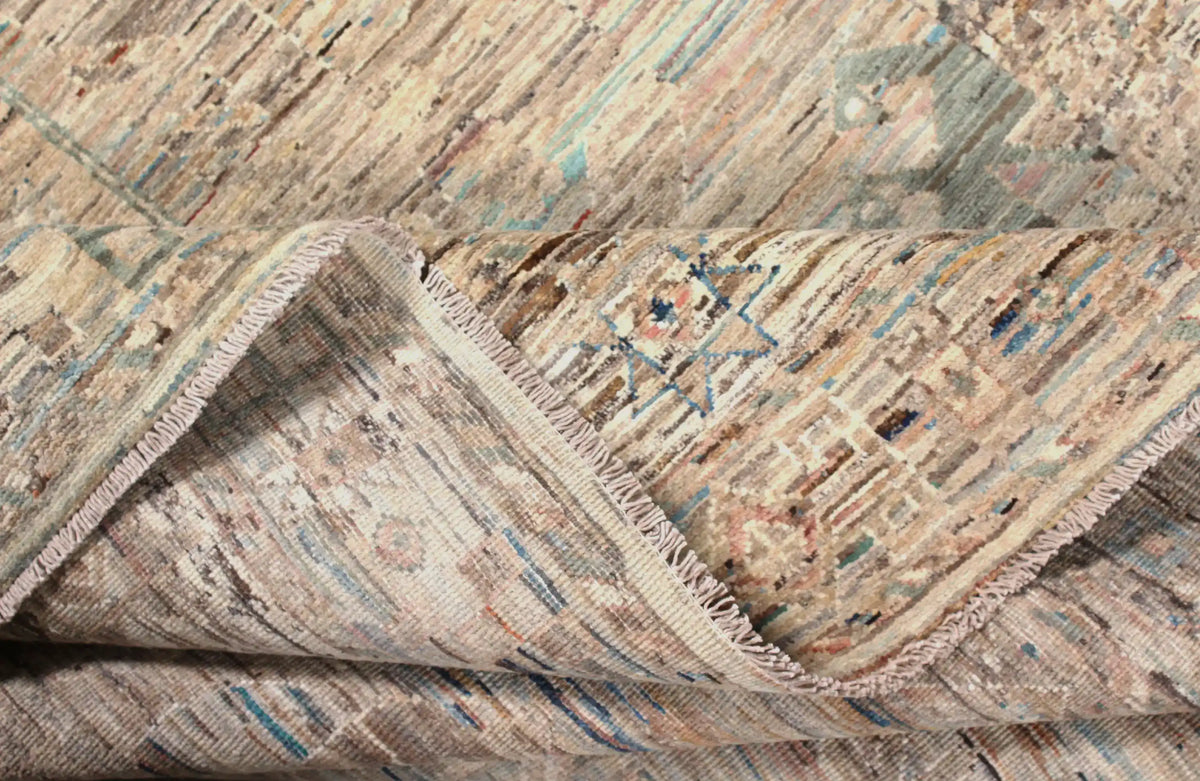 Gray-Brown Afghan Rug with Light Rosettes, 303 × 257 cm, view 5.