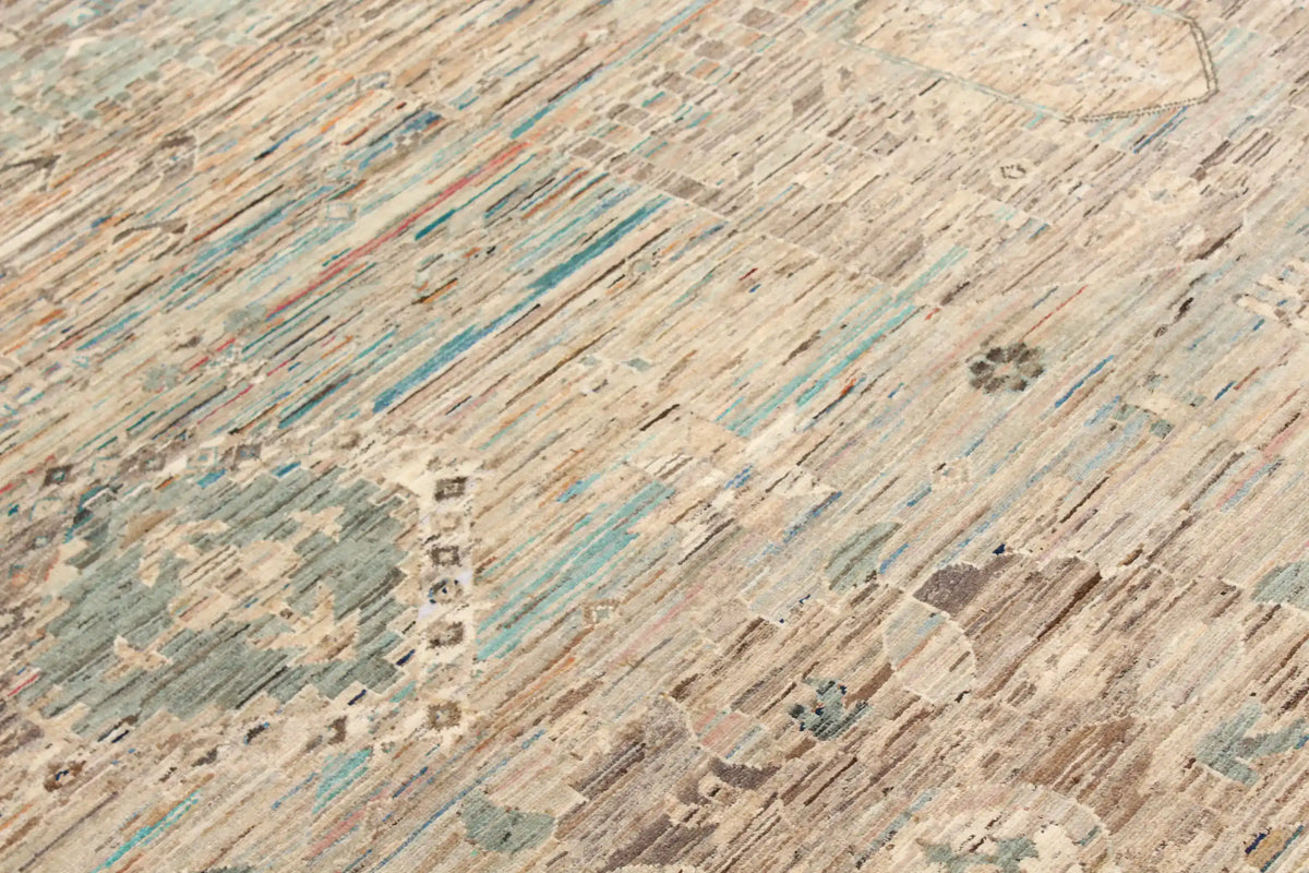 Gray-Brown Afghan Rug with Light Rosettes, 303 × 257 cm, view 6.