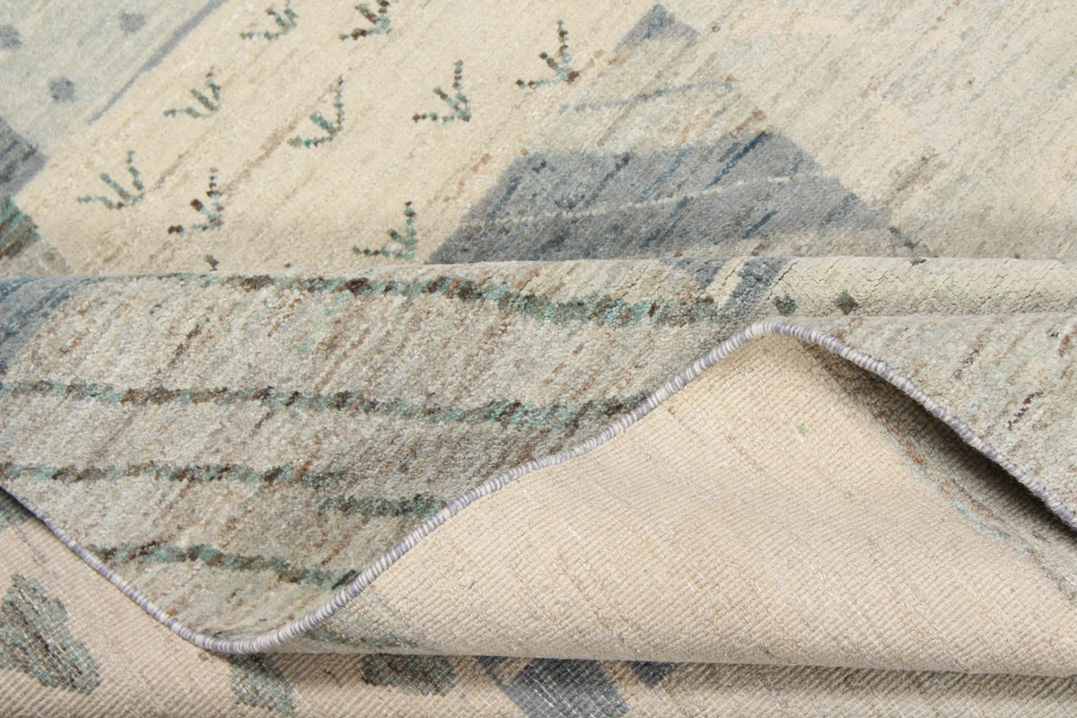 Gray Afghan Rug with Graphic Blocks, 307 × 245 cm, view 7.