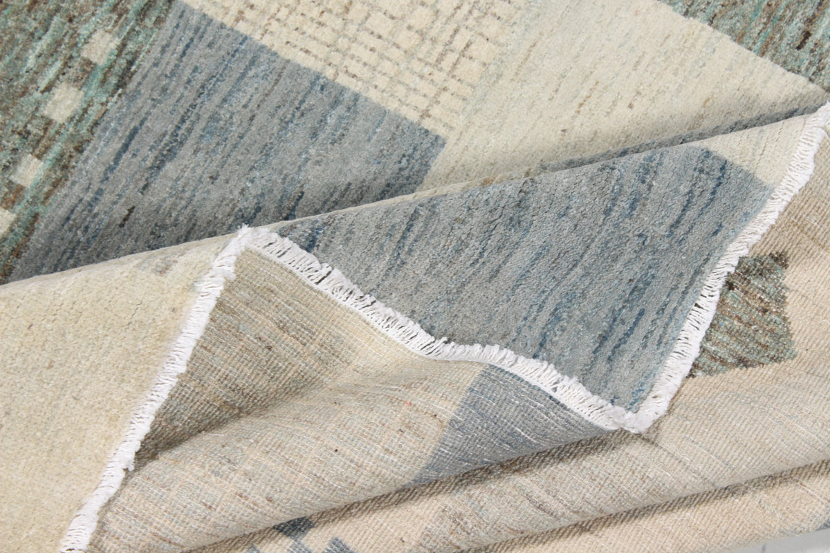 Gray Afghan Rug with Graphic Blocks, 307 × 245 cm, view 8.