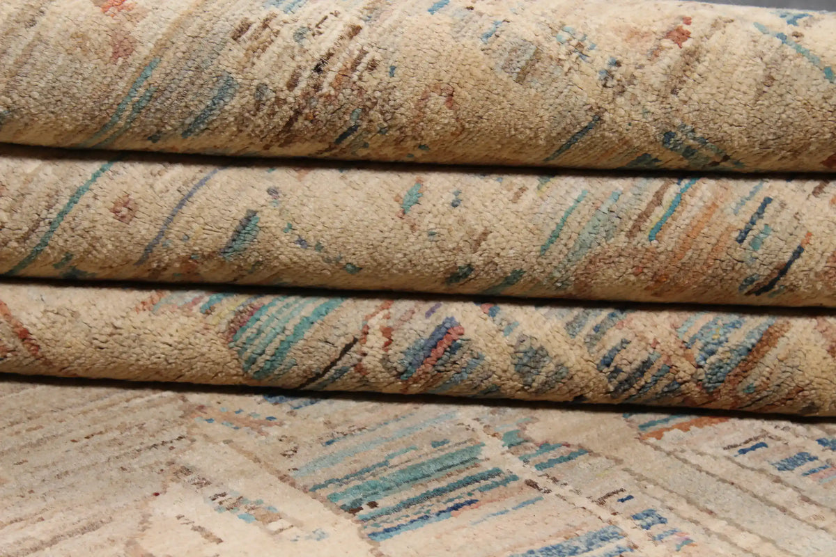 Afghan Rug with Long Blue & Cream Leaf Motifs, 308 × 250 cm, view 10.