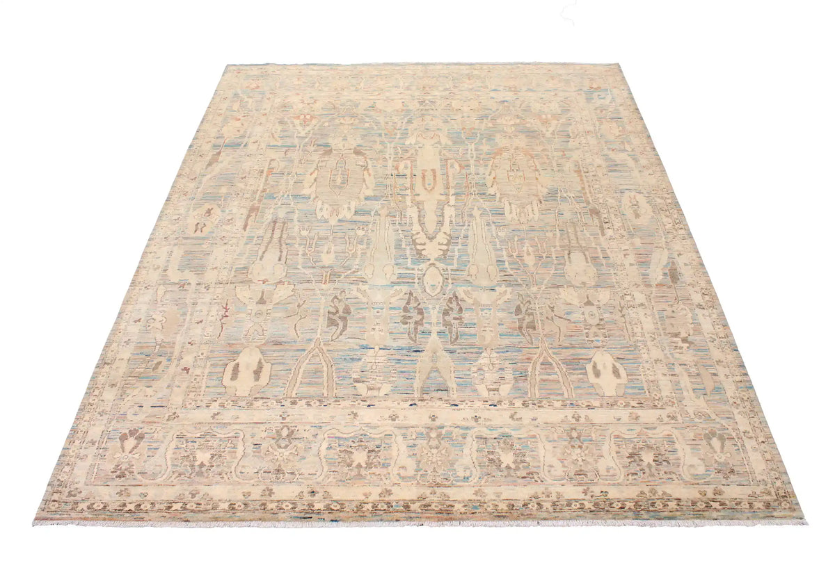 Afghan Rug with Long Blue & Cream Leaf Motifs, 308 × 250 cm, view 3.