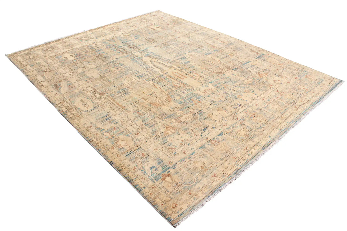 Afghan Rug with Long Blue & Cream Leaf Motifs, 308 × 250 cm, view 4.